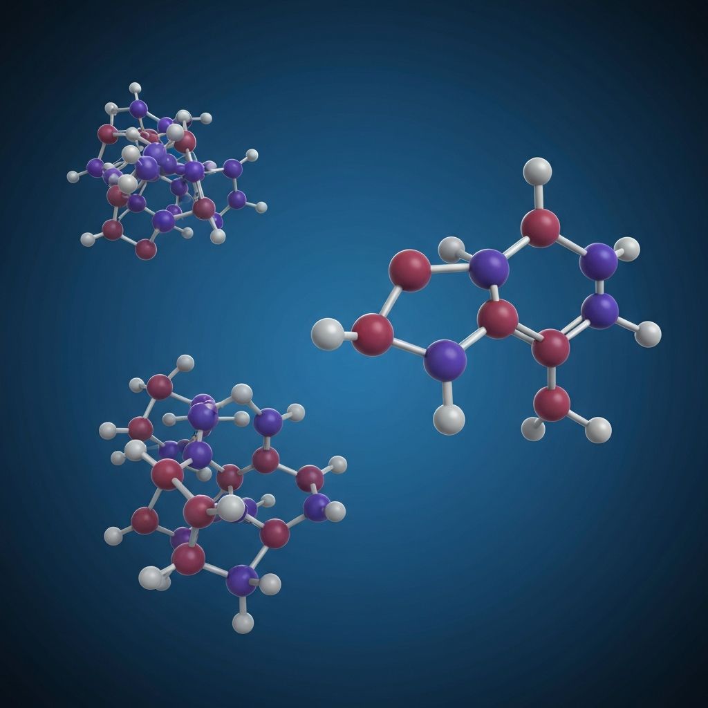 Molekularstruktur von Proteinen mit Aminosäureketten in wissenschaftlicher Illustration