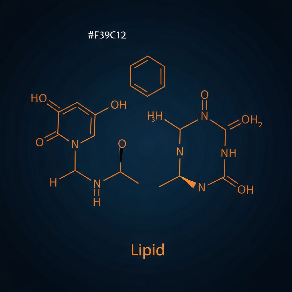 Wissenschaftliche Visualisierung von Lipidmolekülen und Fettsäurestrukturen mit geometrischen Mustern